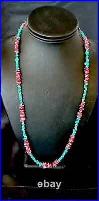 Mens Spiny Blue Turquoise Navajo Sterling Silver Necklace 24 18161