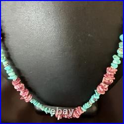 Mens Spiny Blue Turquoise Navajo Sterling Silver Necklace 24 18161