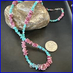 Mens Spiny Blue Turquoise Navajo Sterling Silver Necklace 24 18161