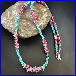 Mens Spiny Blue Turquoise Navajo Sterling Silver Necklace 24 18161