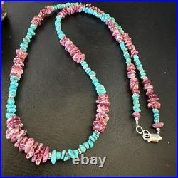 Mens Spiny Blue Turquoise Navajo Sterling Silver Necklace 24 18161