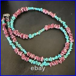 Mens Spiny Blue Turquoise Navajo Sterling Silver Necklace 24 18161