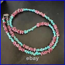 Mens Spiny Blue Turquoise Navajo Sterling Silver Necklace 24 18161