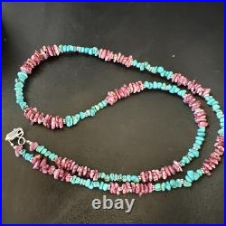 Mens Spiny Blue Turquoise Navajo Sterling Silver Necklace 24 18161