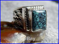 Mens Sterling Silver Hubei Turquoise Ring Navajo Lorenzo James Size 10 1/4