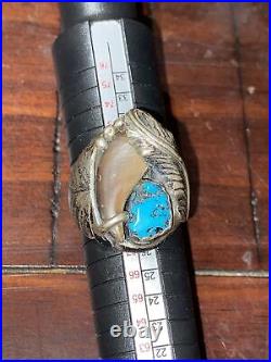 Mens Vintage Navajo Ring size 13. Sterling Silver, Turquoise and Claw
