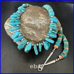 Mens Women Navajo Blue Turquoise Spiny Oyster Necklace Sterling Silver 24 19506