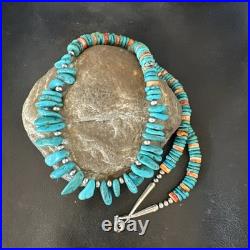 Mens Women Navajo Blue Turquoise Spiny Oyster Necklace Sterling Silver 24 19506