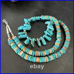 Mens Women Navajo Blue Turquoise Spiny Oyster Necklace Sterling Silver 24 19506