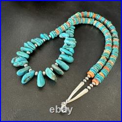 Mens Women Navajo Blue Turquoise Spiny Oyster Necklace Sterling Silver 24 19506