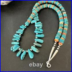 Mens Women Navajo Blue Turquoise Spiny Oyster Necklace Sterling Silver 24 19506
