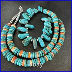 Mens Women Navajo Blue Turquoise Spiny Oyster Necklace Sterling Silver 24 19506