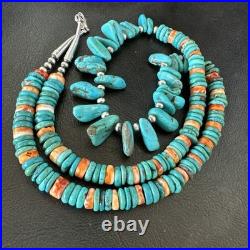 Mens Women Navajo Blue Turquoise Spiny Oyster Necklace Sterling Silver 24 19506