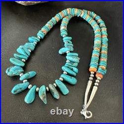 Mens Women Navajo Blue Turquoise Spiny Oyster Necklace Sterling Silver 24 19506