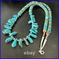 Mens Women Navajo Blue Turquoise Spiny Oyster Necklace Sterling Silver 24 19506