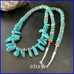 Mens Women Navajo Blue Turquoise Spiny Oyster Necklace Sterling Silver 24 19506