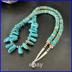Mens Women Navajo Blue Turquoise Spiny Oyster Necklace Sterling Silver 24 19506