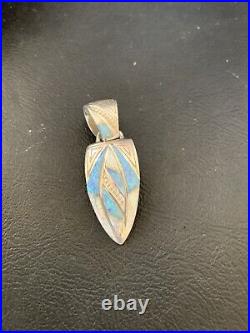 Mens Womens White Blue Opal Navajo Sterling Silver Inlay Pendant 12477