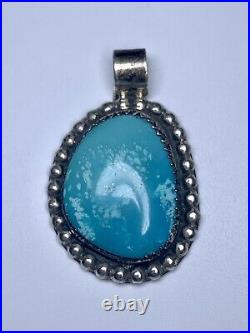 Mid Century Navajo Sterling Silver Stormy Mountain Turquoise Pendant Hallmarked