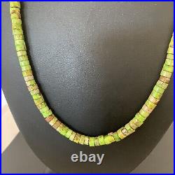 NAJewelry Green Gaspeite Heishi Sterling Silver Necklace Navajo Pearls 7mm 01762
