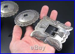 NATIVE AMERICAN NAVAJO HANDMADE STERLING SILVER CONCHO BELT by FRED THOMPSON