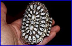 NAVAJO Danny Wauneka Sterling Silver White Buffalo Turquoise Cluster Bracelet