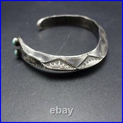 NAVAJO Hand-Stamped Sterling Silver TURQUOISE Eyes SNAKE BRACELET Carinated Cuff