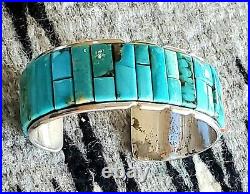 NAVAJO Inlay Corn Row Turquoise and Coral Sterling Silver Cuff Bracelet MTR