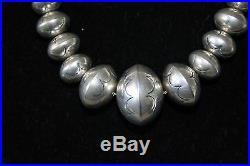NAVAJO LY YAZZIE Sterling 925 Necklace Stamped Saucer Bench Beads 84g 23 Large