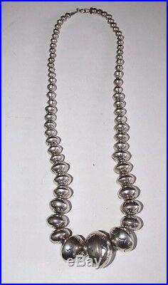NAVAJO LY YAZZIE Sterling 925 Necklace Stamped Saucer Bench Beads 84g 23 Large