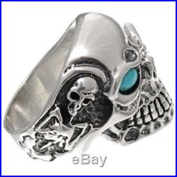 NAVAJO MADE Sterling Silver Skull Biker Mens Ring REAL Turquoise Eyes Any Size