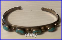 NAVAJO NATIVE AMERICAN STERLING SILVER Turquoise Cuff Bracelet Signed W