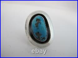 NAVAJO Native American TURQUOISE Kidney Cabochon Shadowbox Sterling Silver Ring