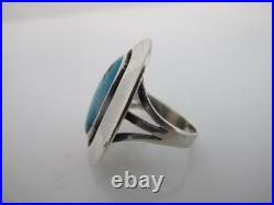 NAVAJO Native American TURQUOISE Kidney Cabochon Shadowbox Sterling Silver Ring