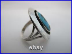 NAVAJO Native American TURQUOISE Kidney Cabochon Shadowbox Sterling Silver Ring