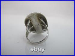NAVAJO Native American TURQUOISE Kidney Cabochon Shadowbox Sterling Silver Ring