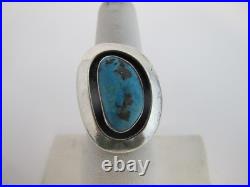 NAVAJO Native American TURQUOISE Kidney Cabochon Shadowbox Sterling Silver Ring