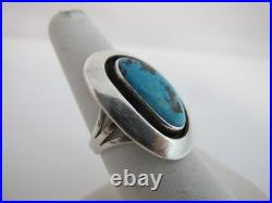 NAVAJO Native American TURQUOISE Kidney Cabochon Shadowbox Sterling Silver Ring