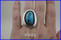 NAVAJO Native American TURQUOISE Kidney Cabochon Shadowbox Sterling Silver Ring