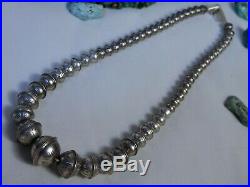 NAVAJO PEARLS SunRay Stamped STERLING Bench Beads 16 Necklace FoxTail Chain