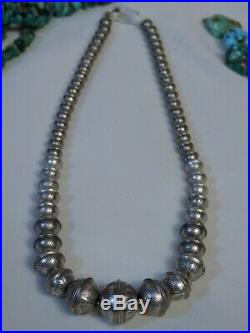 NAVAJO PEARLS SunRay Stamped STERLING Bench Beads 16 Necklace FoxTail Chain