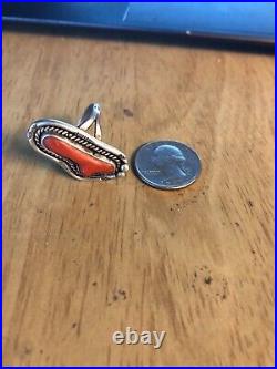 NAVAJO STERLING SILVER RED CORAL CAB OLD PAWN IMMACULATE RING SIZE 9 1/4 8.7 g