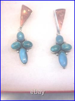 NAVAJO STERLING SILVER TURQUOISE OYSTER NATIVE AMERICAN INDIAN EARRINGS C. Wylle