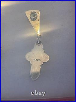 NAVAJO STERLING SILVER TURQUOISE OYSTER NATIVE AMERICAN INDIAN EARRINGS C. Wylle