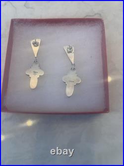 NAVAJO STERLING SILVER TURQUOISE OYSTER NATIVE AMERICAN INDIAN EARRINGS C. Wylle