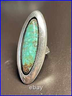NAVAJO Signed P Bisbee Turquoise Long Sterling Silver Ring Size 8