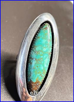 NAVAJO Signed P Bisbee Turquoise Long Sterling Silver Ring Size 8