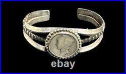 NAVAJO Sterling Silver Liberty Coin Cuff Bracelet Southwest Native American