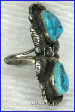 NAVAJO TURQUOISE Nugget Ring Sterling Silver CHUNKY Size 8 Signed Christmas 1979