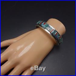 NEW Signed NAVAJO Sterling Silver & TURQUOISE Channel Inlay Cuff BRACELET